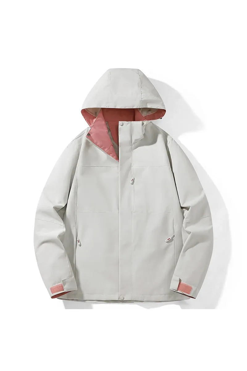 Autumn Men's/Women's Jacket Solid Color Versatile Loose Breathable Mountaineering Waterproof Coat Detachable Hat Men Windbreaker