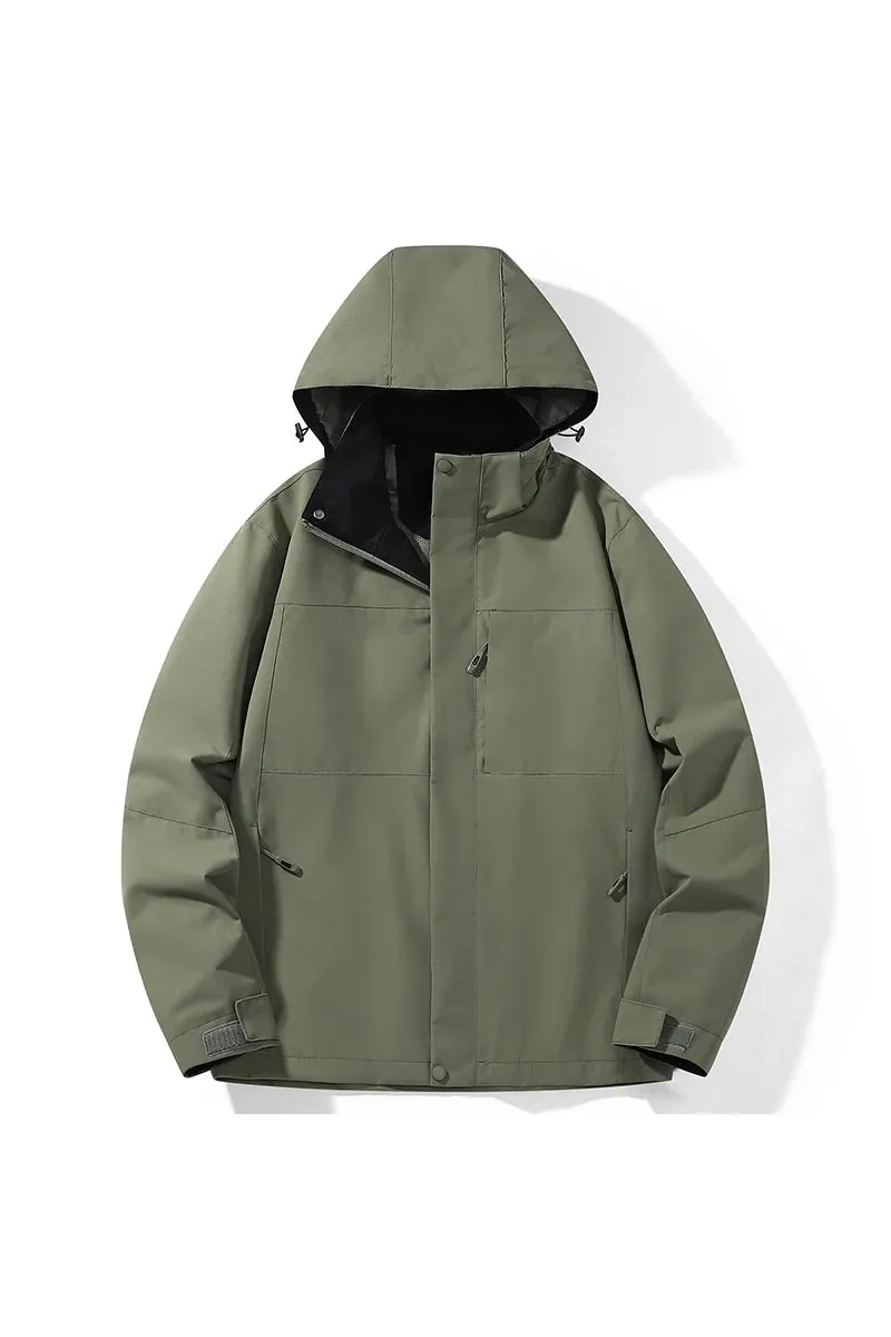 Autumn Men's/Women's Jacket Solid Color Versatile Loose Breathable Mountaineering Waterproof Coat Detachable Hat Men Windbreaker
