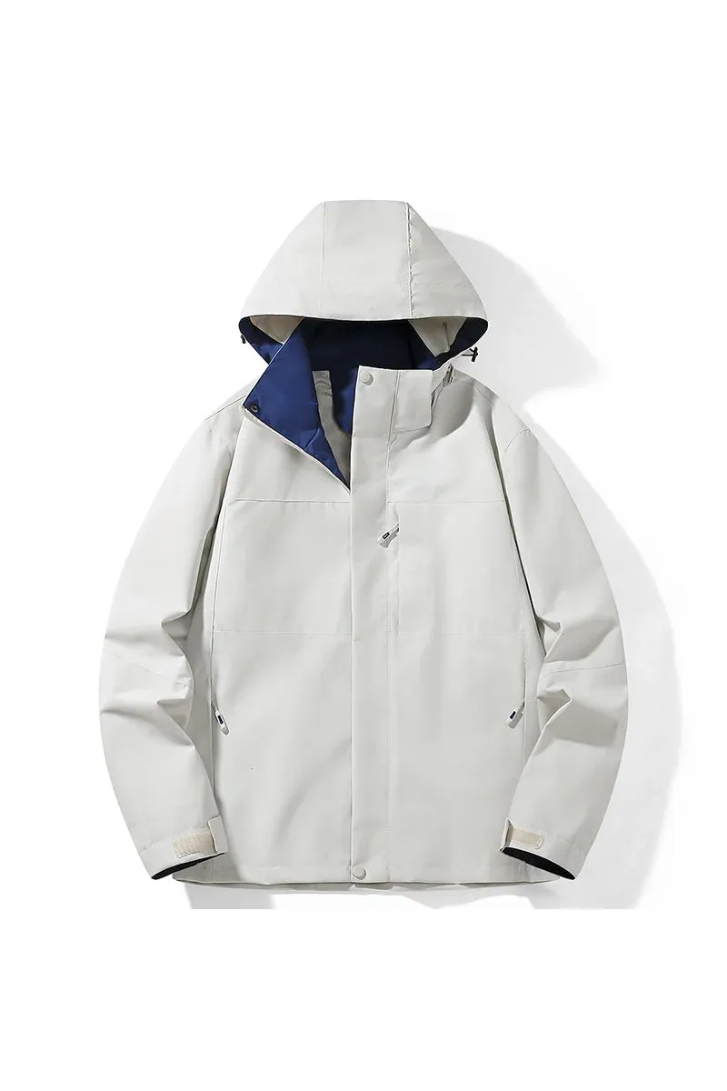 Autumn Men's/Women's Jacket Solid Color Versatile Loose Breathable Mountaineering Waterproof Coat Detachable Hat Men Windbreaker