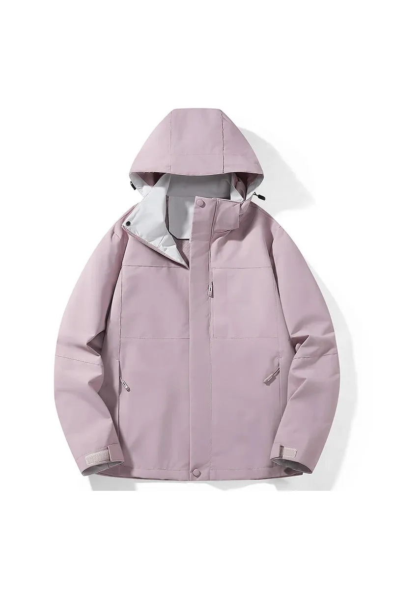 Autumn Men's/Women's Jacket Solid Color Versatile Loose Breathable Mountaineering Waterproof Coat Detachable Hat Men Windbreaker