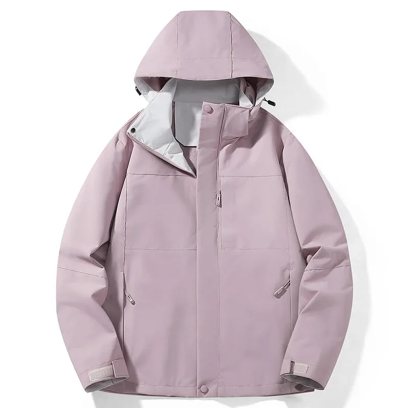 Autumn Men's/Women's Jacket Solid Color Versatile Loose Breathable Mountaineering Waterproof Coat Detachable Hat Men Windbreaker
