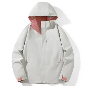 Autumn Men's/Women's Jacket Solid Color Versatile Loose Breathable Mountaineering Waterproof Coat Detachable Hat Men Windbreaker