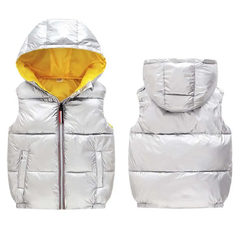 Autumn Winter Vest For Girls Waterproof Glossy Hooded Vest