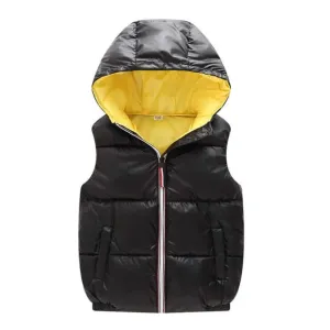 Autumn Winter Vest For Girls Waterproof Glossy Hooded Vest
