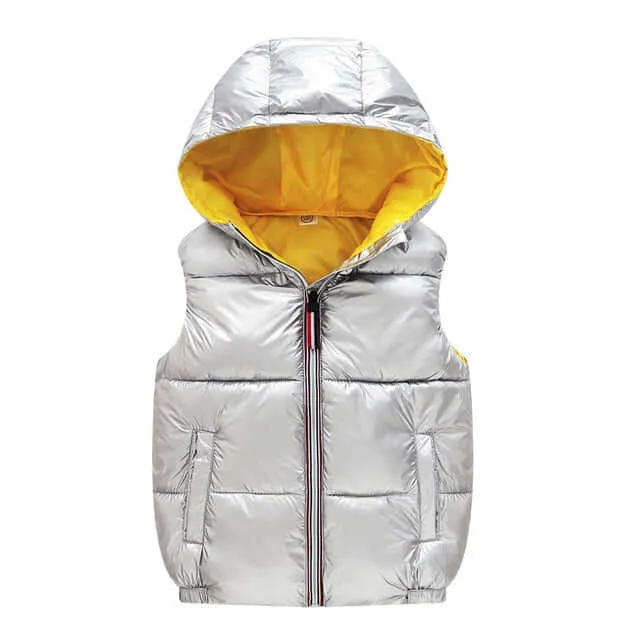 Autumn Winter Vest For Girls Waterproof Glossy Hooded Vest