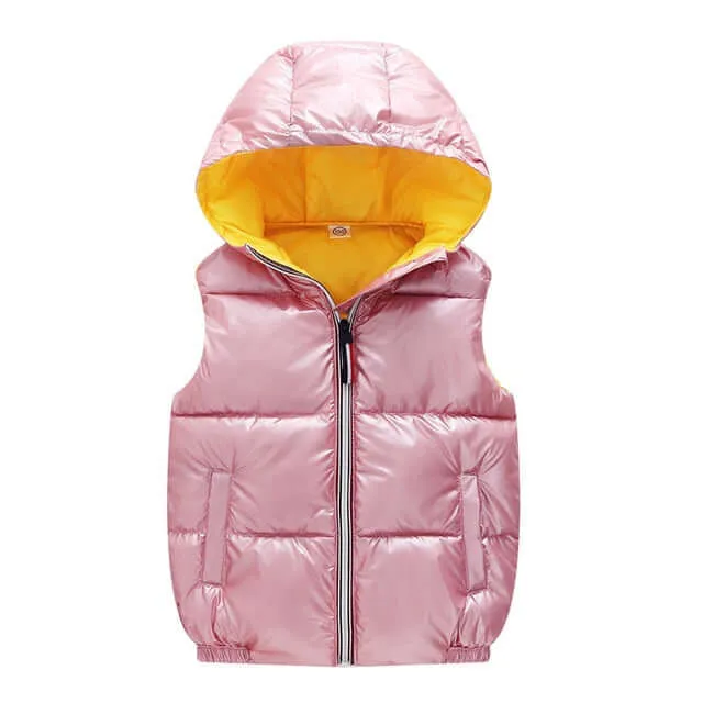 Autumn Winter Vest For Girls Waterproof Glossy Hooded Vest