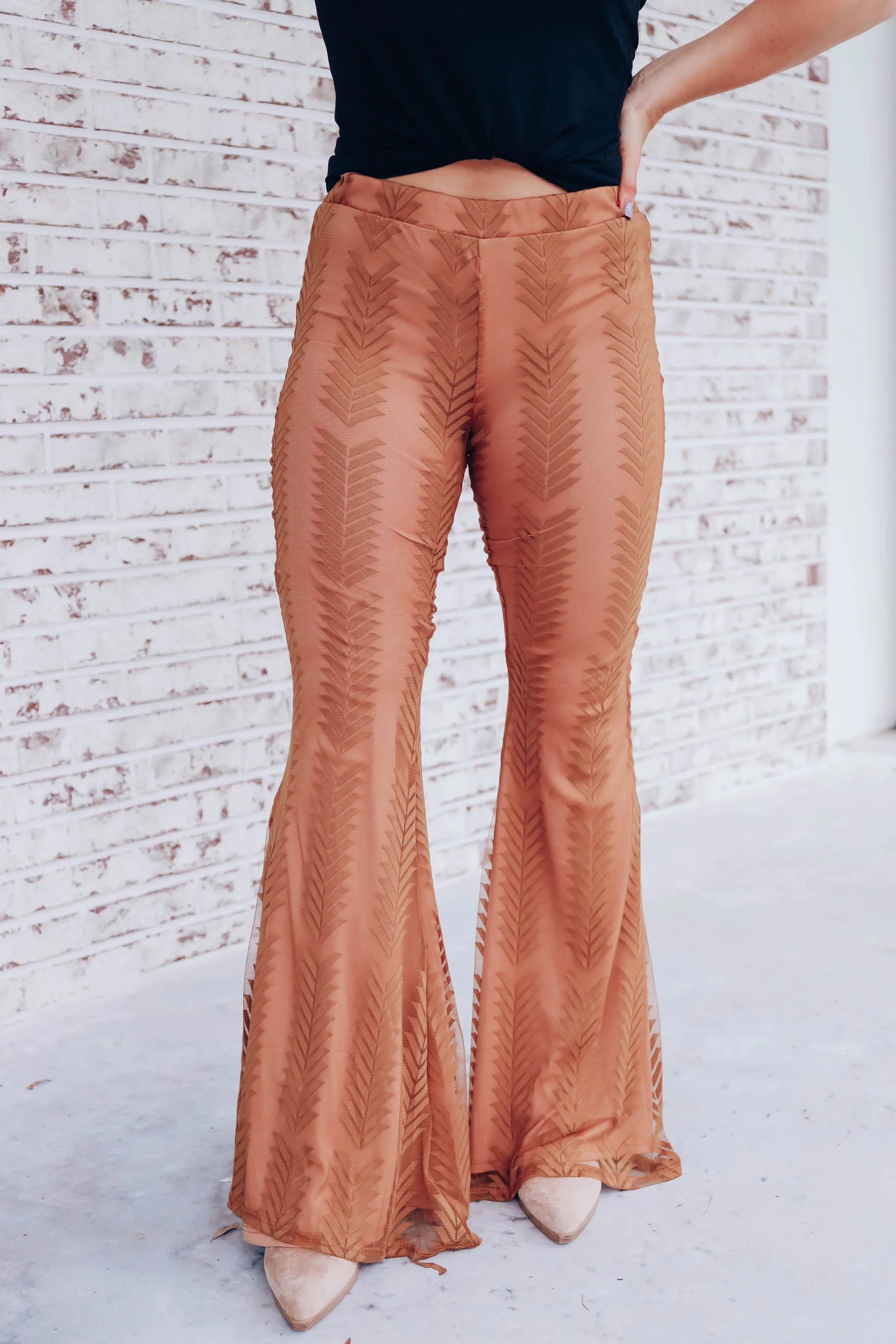 Aztec Lace Flare Pants - Tan