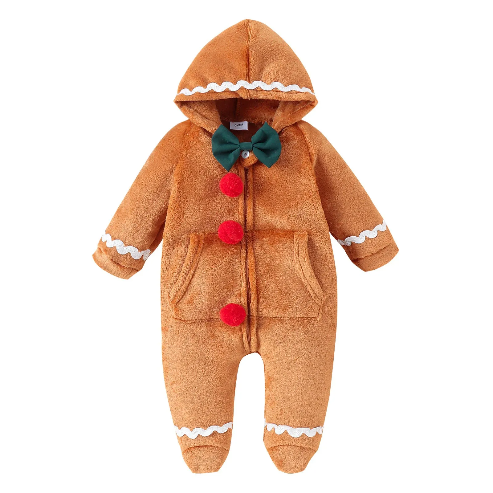 Baby Christmas Gingerbread Romper with Hood