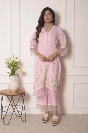 BABY PINK SUNFLOWER DESIGN KURTA SET