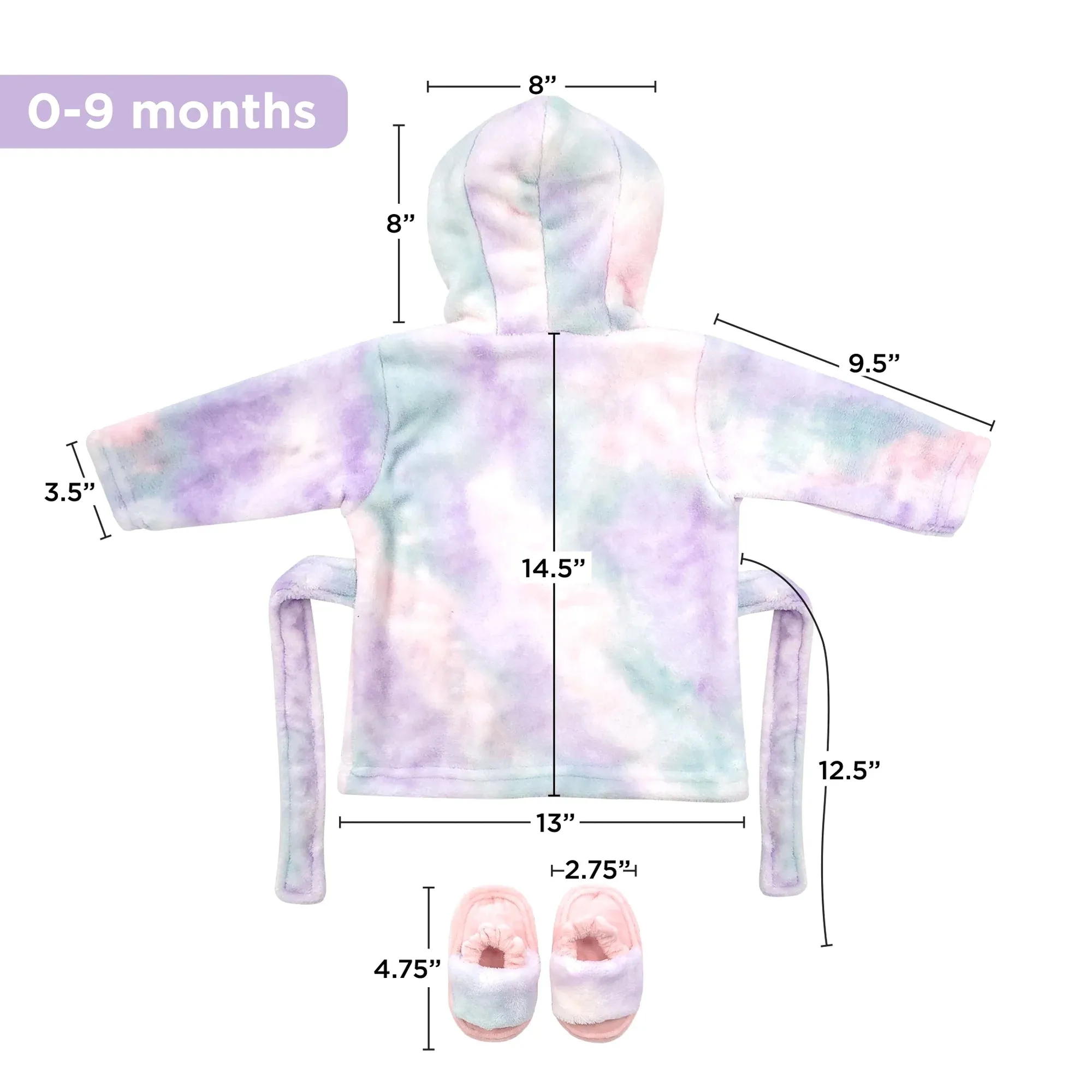 Baby Robe - Soft Plush Bath Towel Robe Spa Set - Baby Bathrobe Towel & Slippers for Boys   Turban for Girls Robe Set (Tie Dye, 12-24 Months)