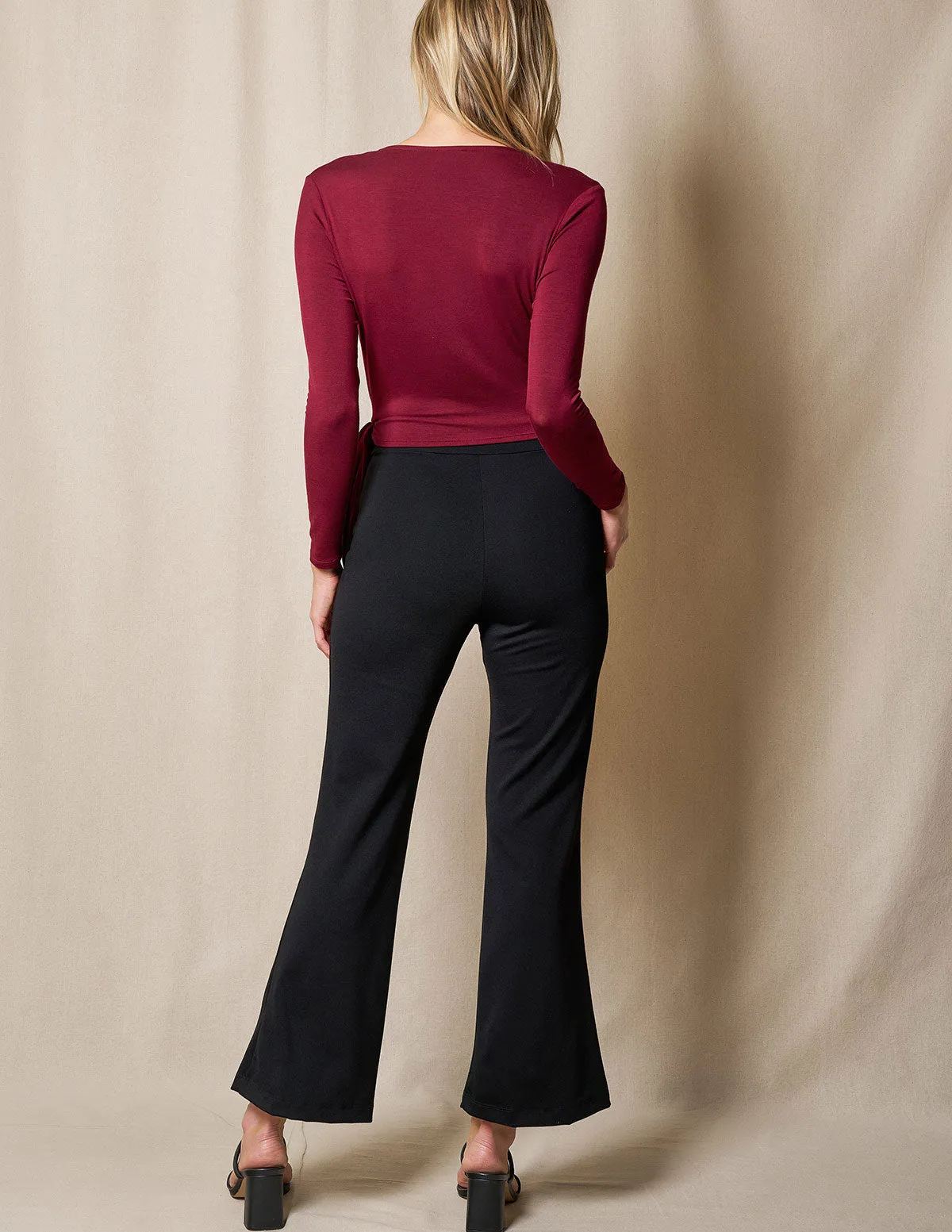 Bamboo Ponte Knit Flare Pants - Black