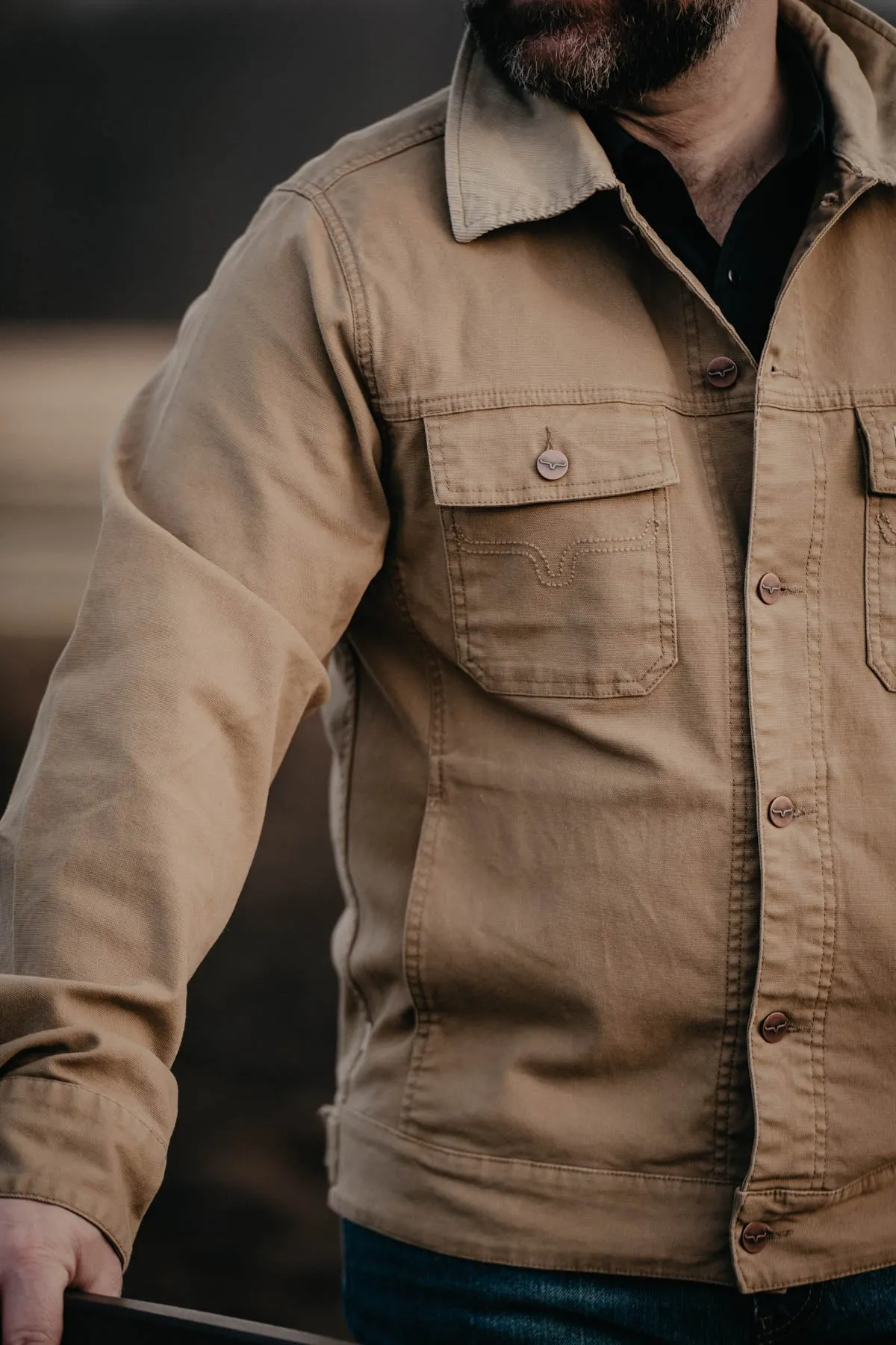 'Bangs' Men's Khaki Trucker Jacket by Kimes Ranch (1 XL Only)