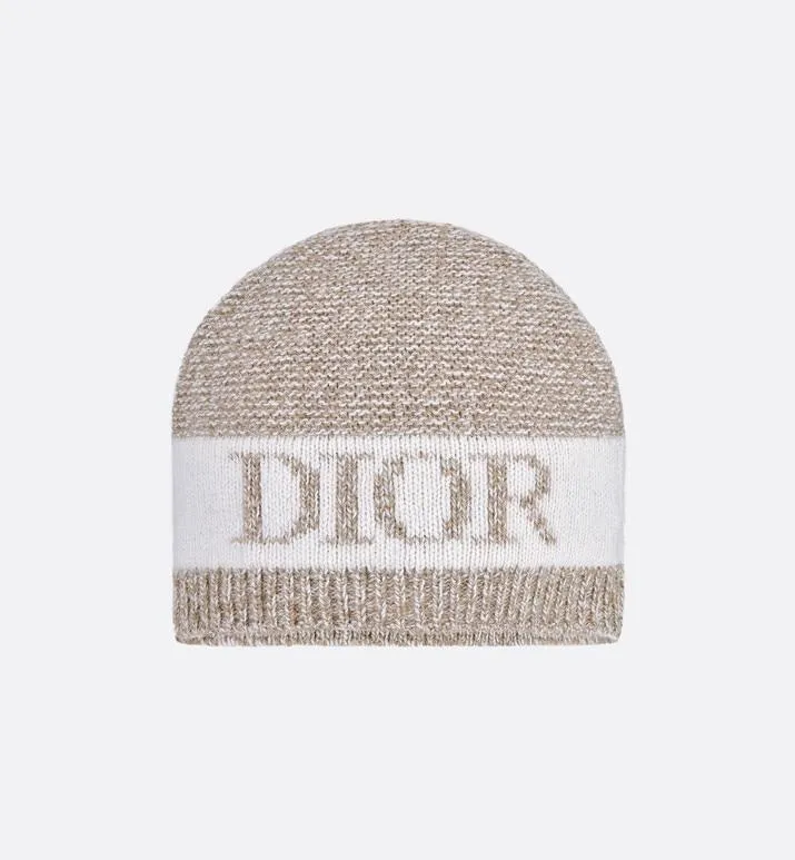 Beanie • Heathered Beige and Ivory Wool Tricot Knit and Cashmere