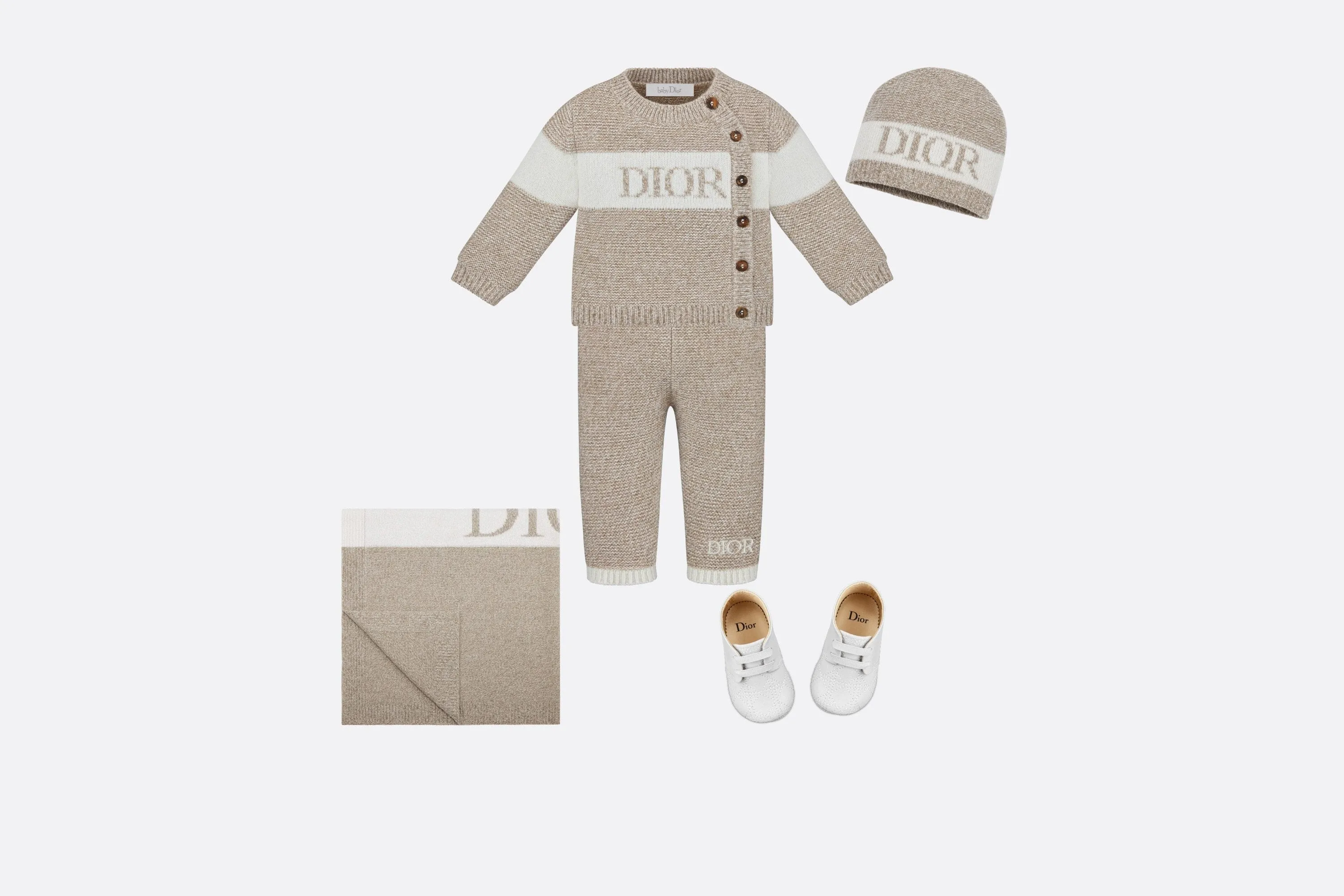 Beanie • Heathered Beige and Ivory Wool Tricot Knit and Cashmere