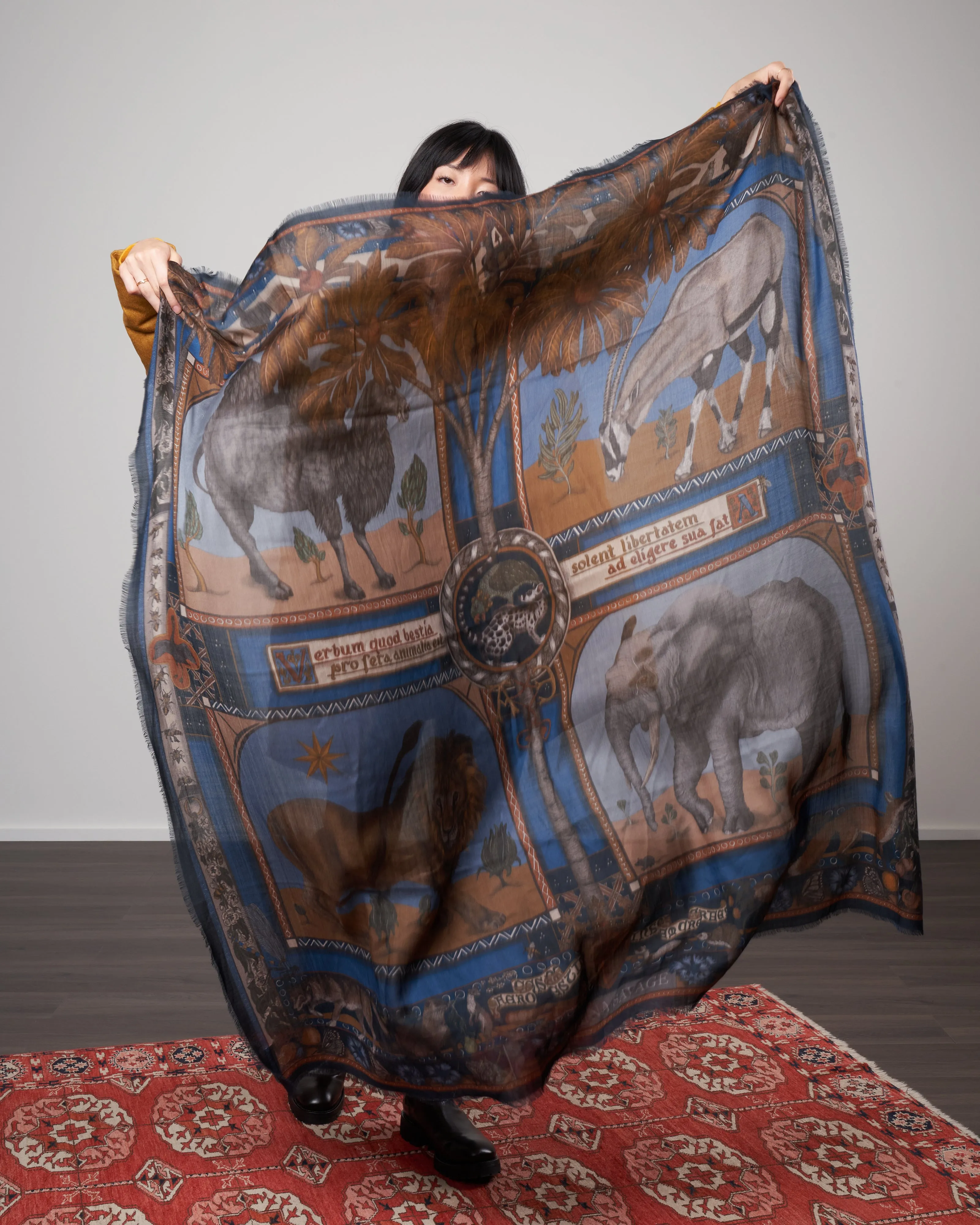 beasts untamed cashmere scarf - cornflower/bronze