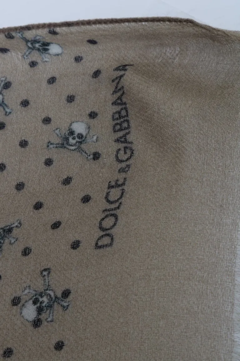 Beige Cashmere Skull Print Scarf