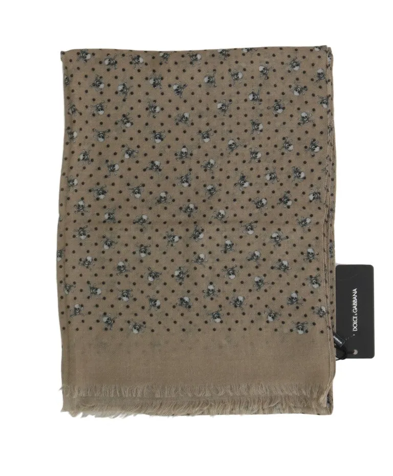 Beige Cashmere Skull Print Scarf