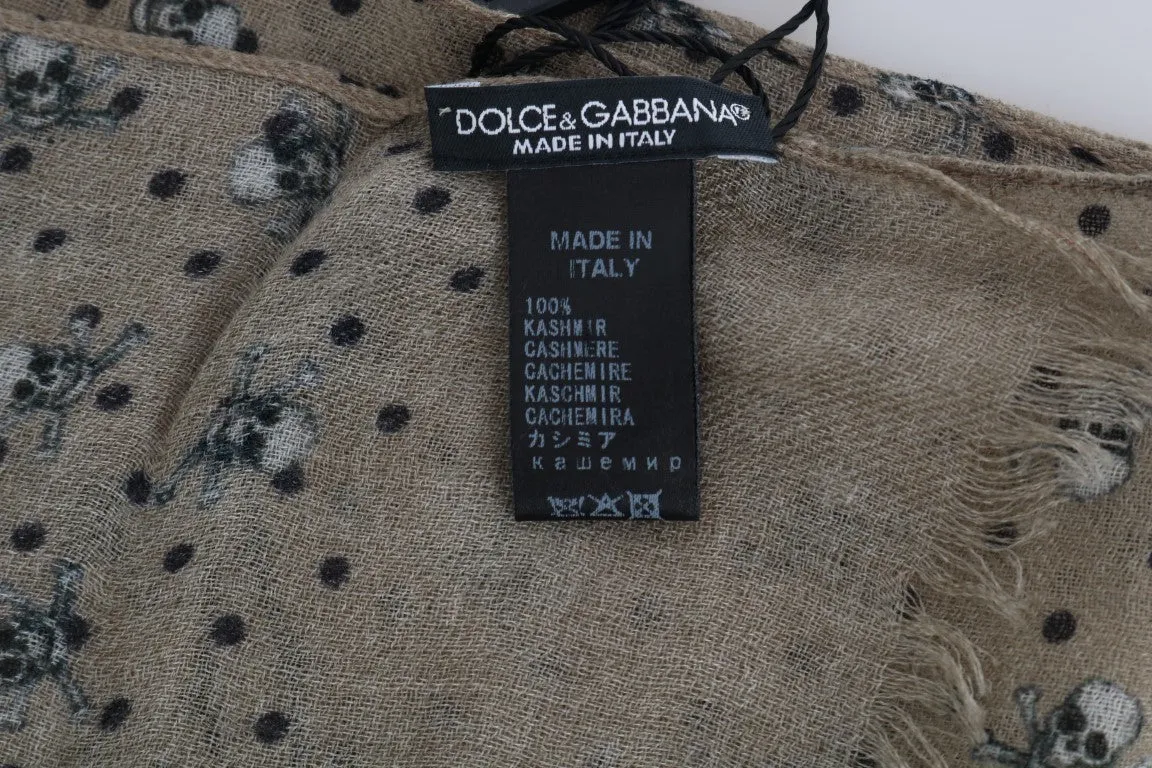 Beige Cashmere Skull Print Scarf
