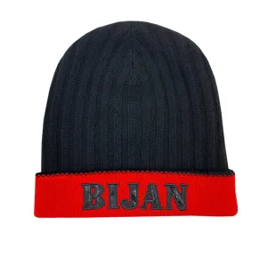 Bijan Red and Onyx Cashmere Reversible Beanie