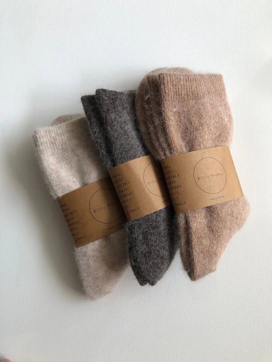 billy bamboo / neutral fluffy angora socks