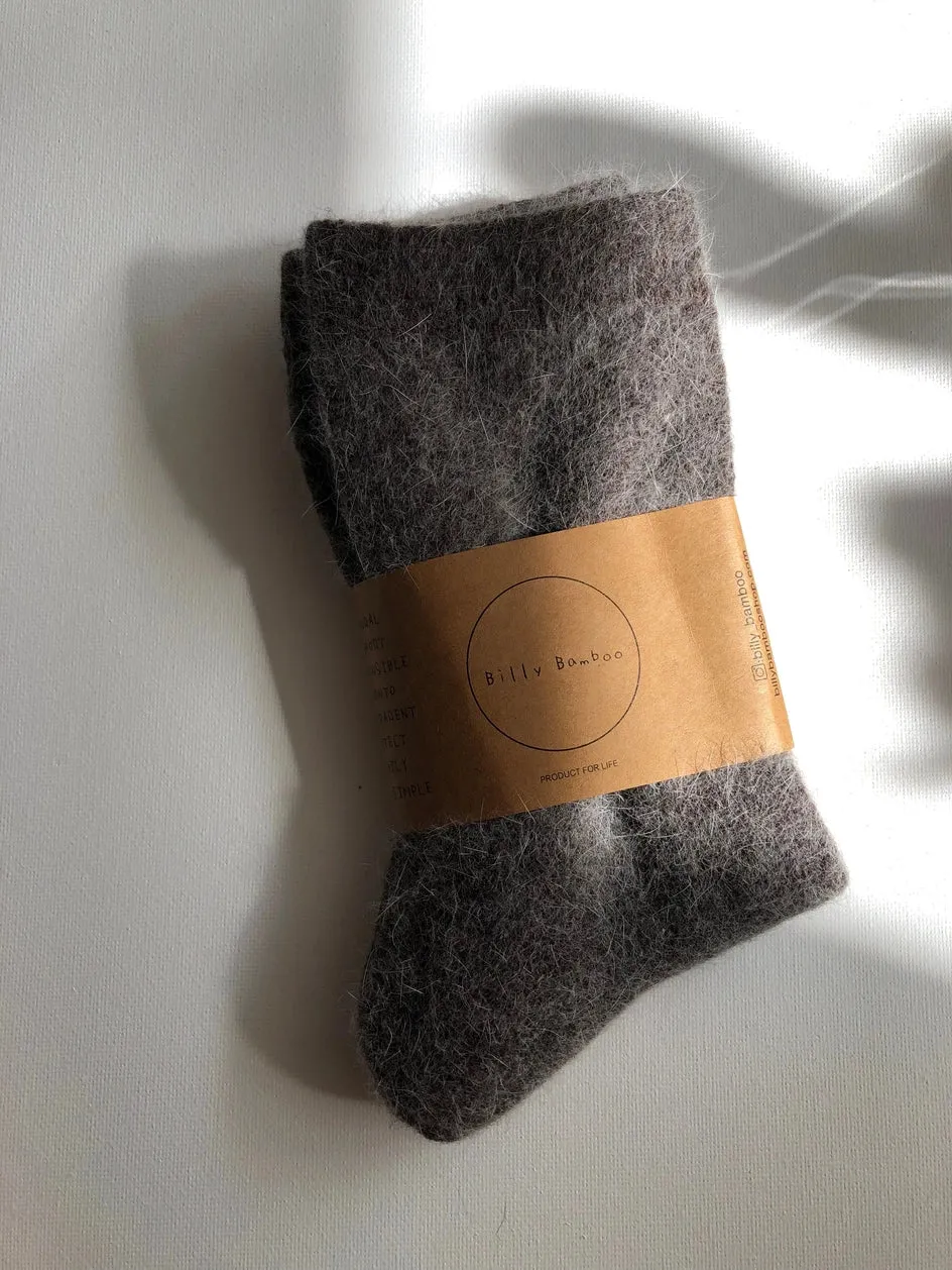 billy bamboo / neutral fluffy angora socks