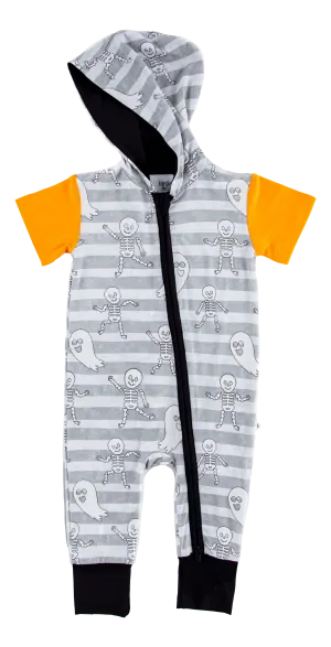Birdie Bean Halloween Georgie Ghosts and Skeletons Glow-in-the-Dark Print Hooded Baby Romper