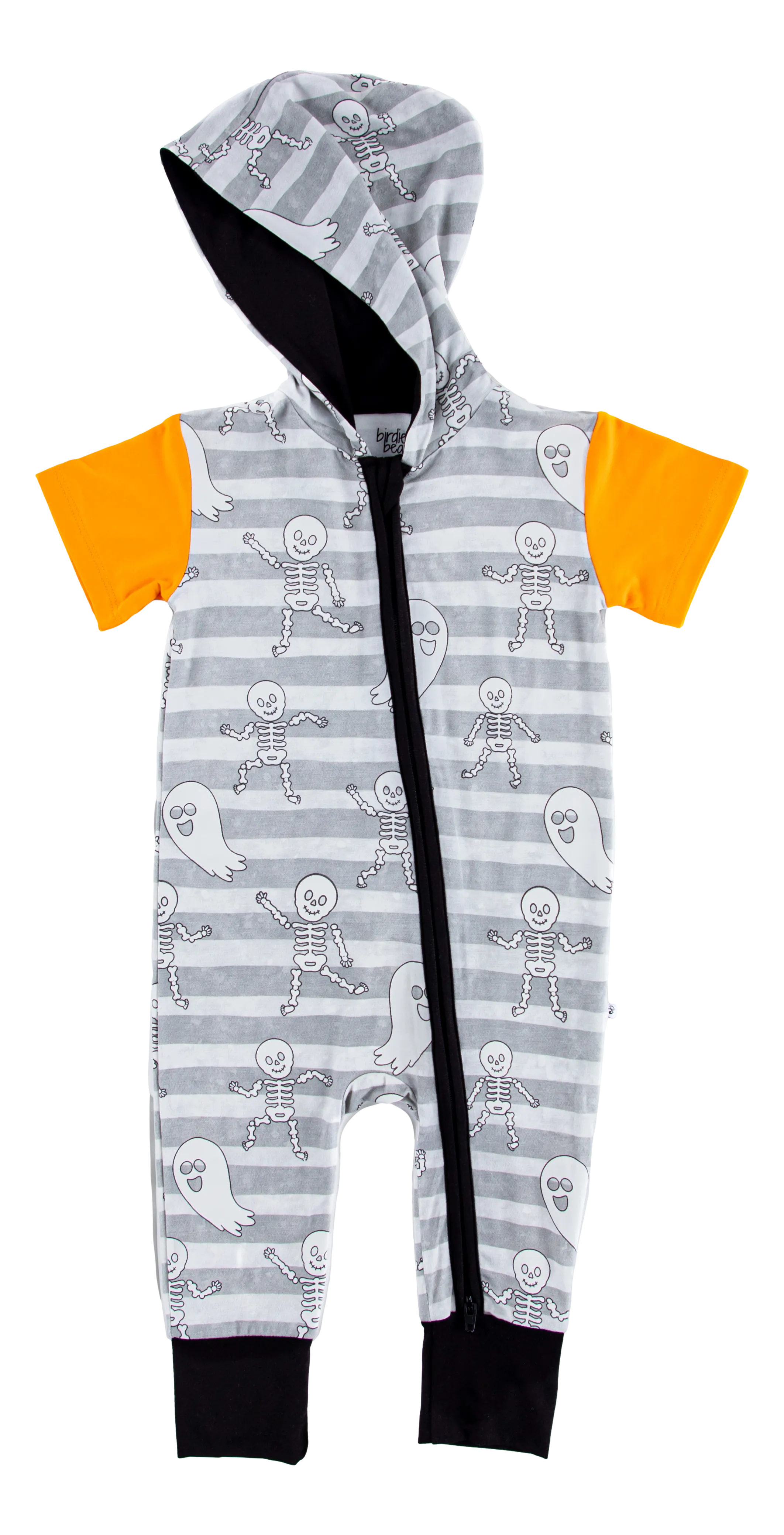 Birdie Bean Halloween Georgie Ghosts and Skeletons Glow-in-the-Dark Print Hooded Baby Romper