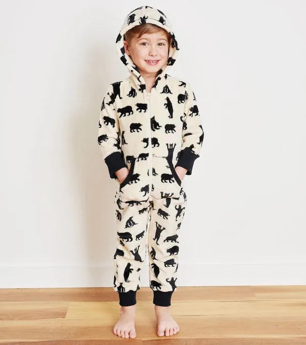Black Bears Kids Hooded Fleece Jumsuit