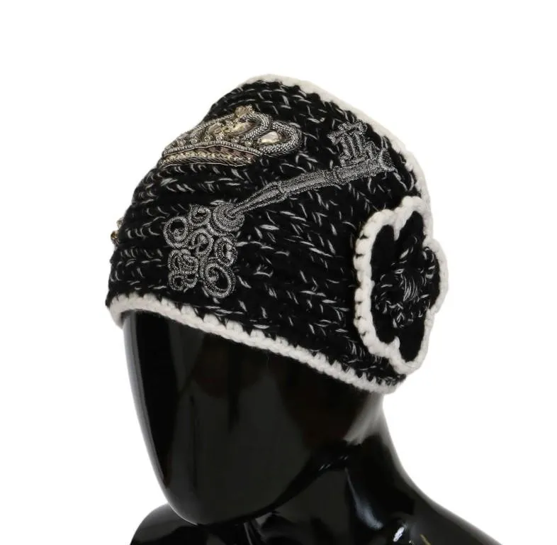 Black Cashmere Crystal SICILY Bandana Beanie