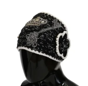 Black Cashmere Crystal SICILY Bandana Beanie