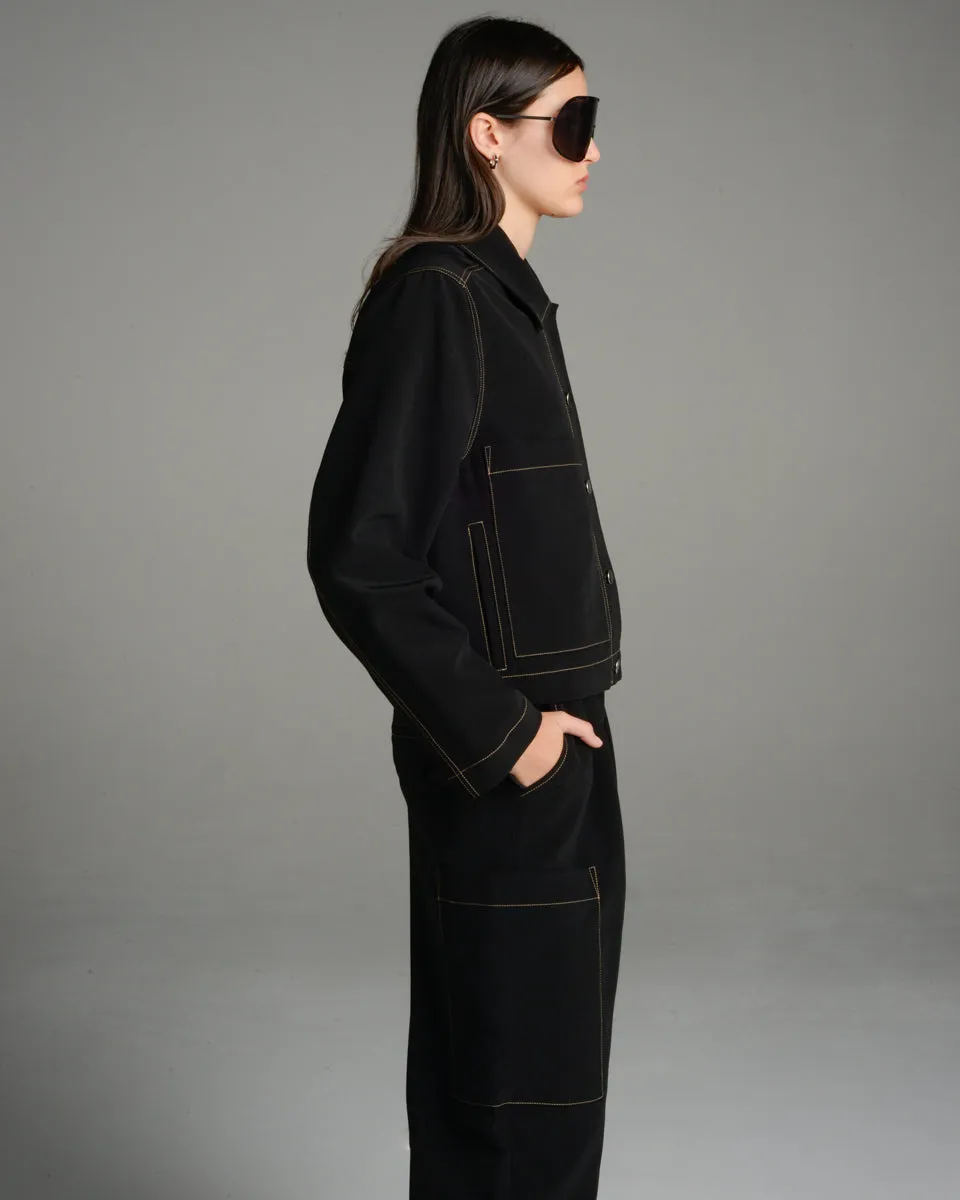 Black Cropped Patch Pocket Jacket