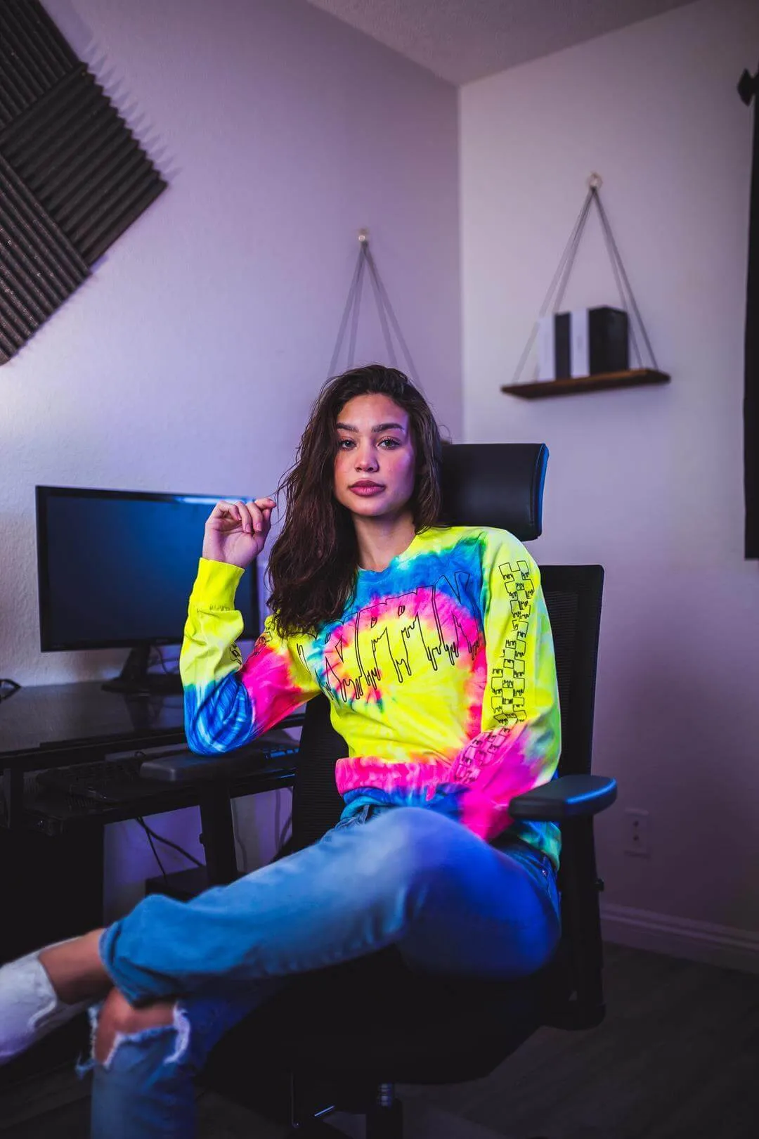 Black Drippin Outline | Berry Fusion Long Sleeve Tee (Outline Checkered Drippin Sleeves)