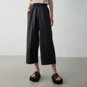 Black Elastic High-Waisted Faux Leather Pants