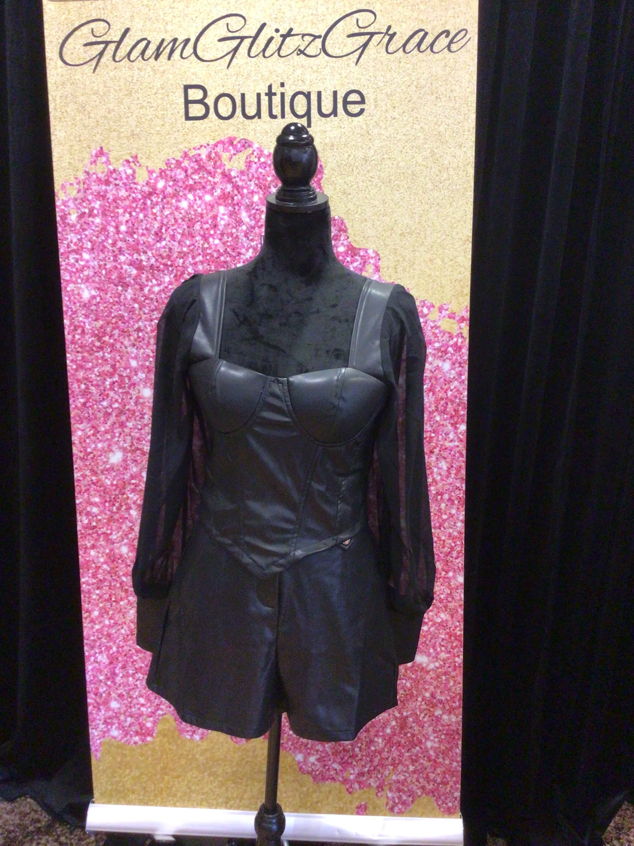 Black Faux Leather Shorts With Belt
