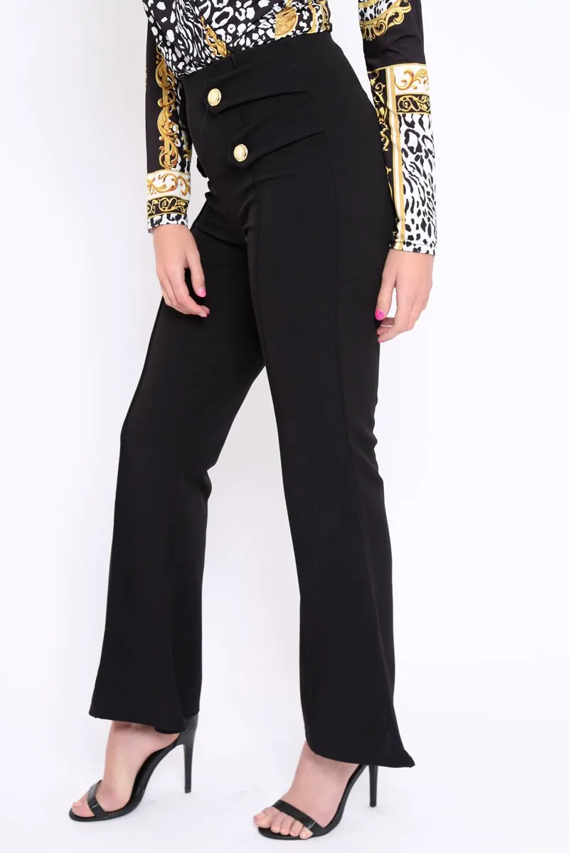 Black Fitted Kick Flare Trousers - Liza