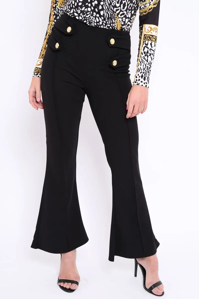Black Fitted Kick Flare Trousers - Liza
