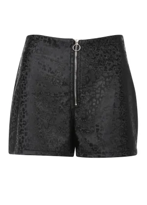 Black Leopard Print Faux Leather Shorts