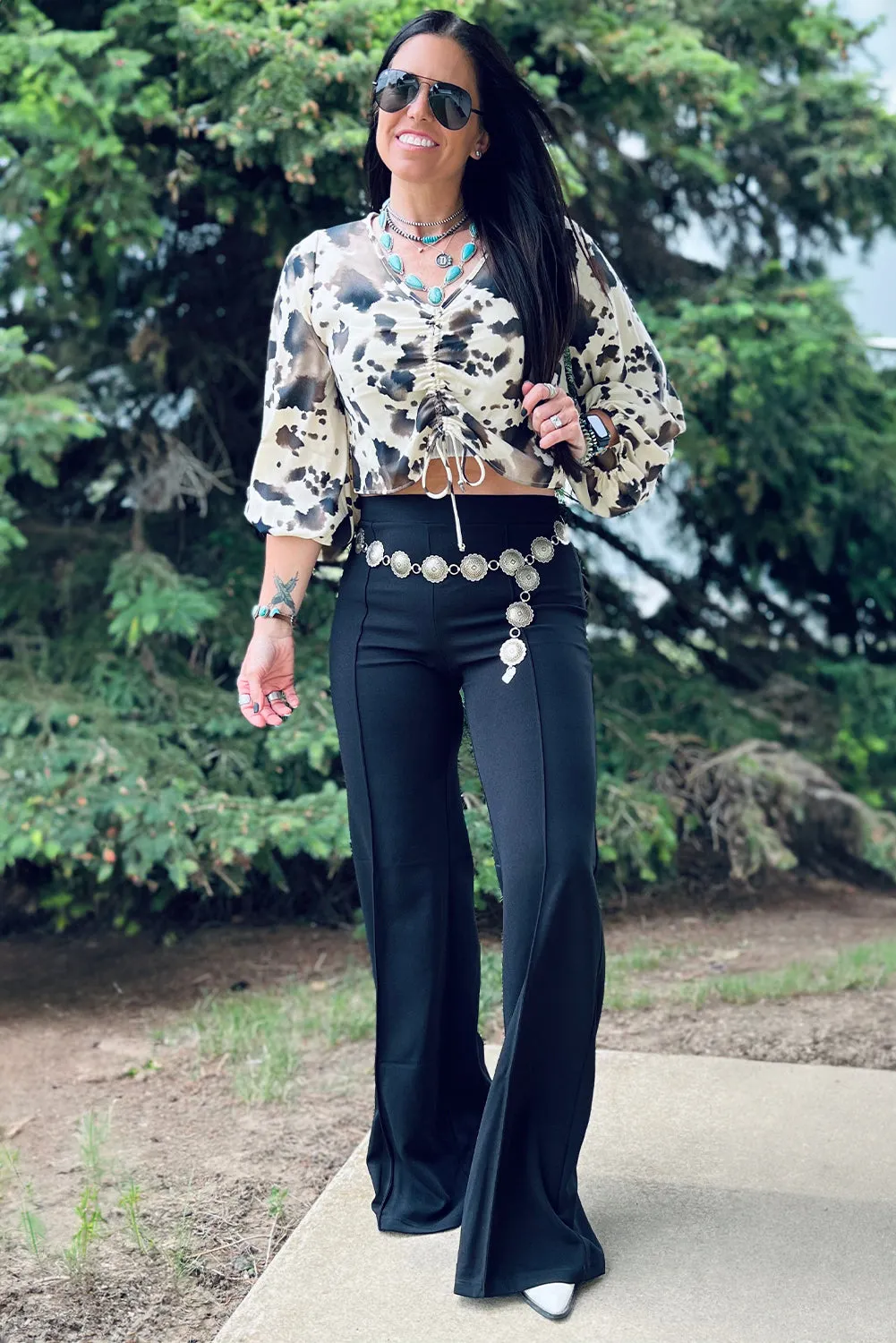 Black Seamed Fit and Flare High Waist Pants