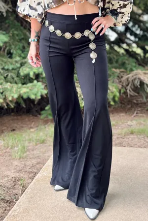 Black Seamed Fit and Flare High Waist Pants