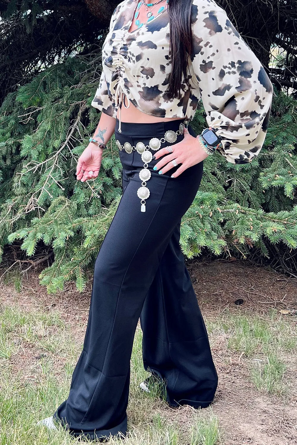 Black Seamed Fit and Flare High Waist Pants