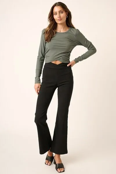 Black Surplice V Waist Flare Pants