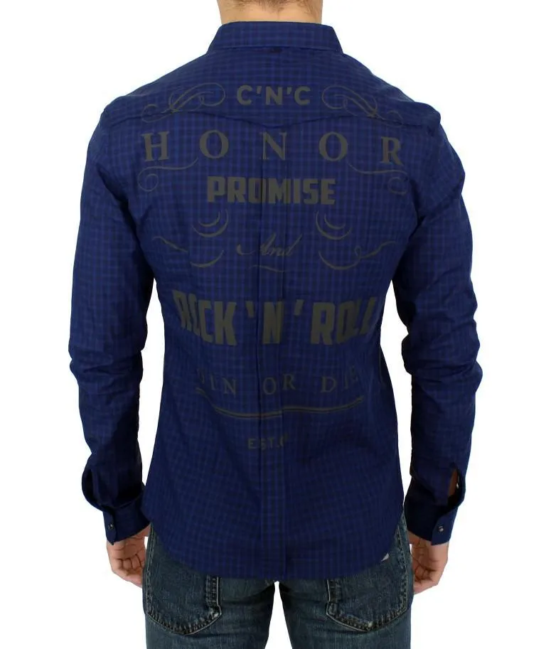 Blue checkered cotton shirt