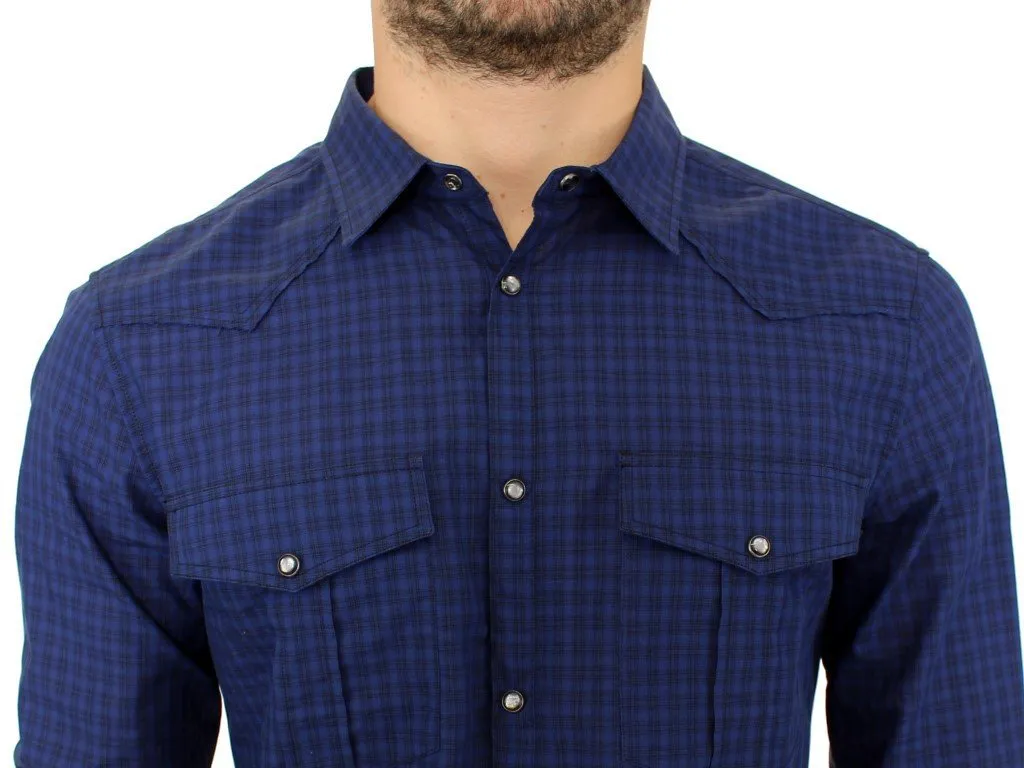 Blue checkered cotton shirt