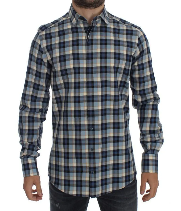 Blue Checkered GOLD Slim Fit Mens Shirt