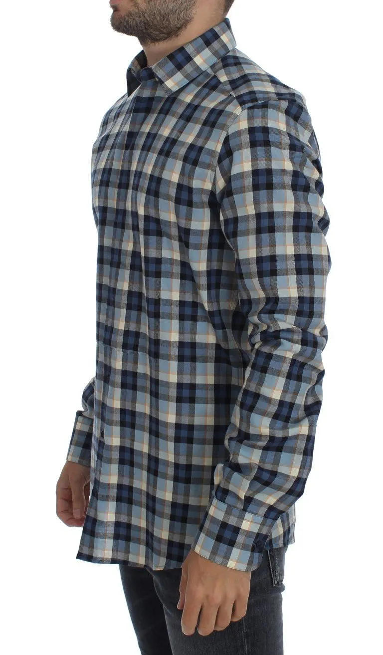 Blue Checkered GOLD Slim Fit Mens Shirt
