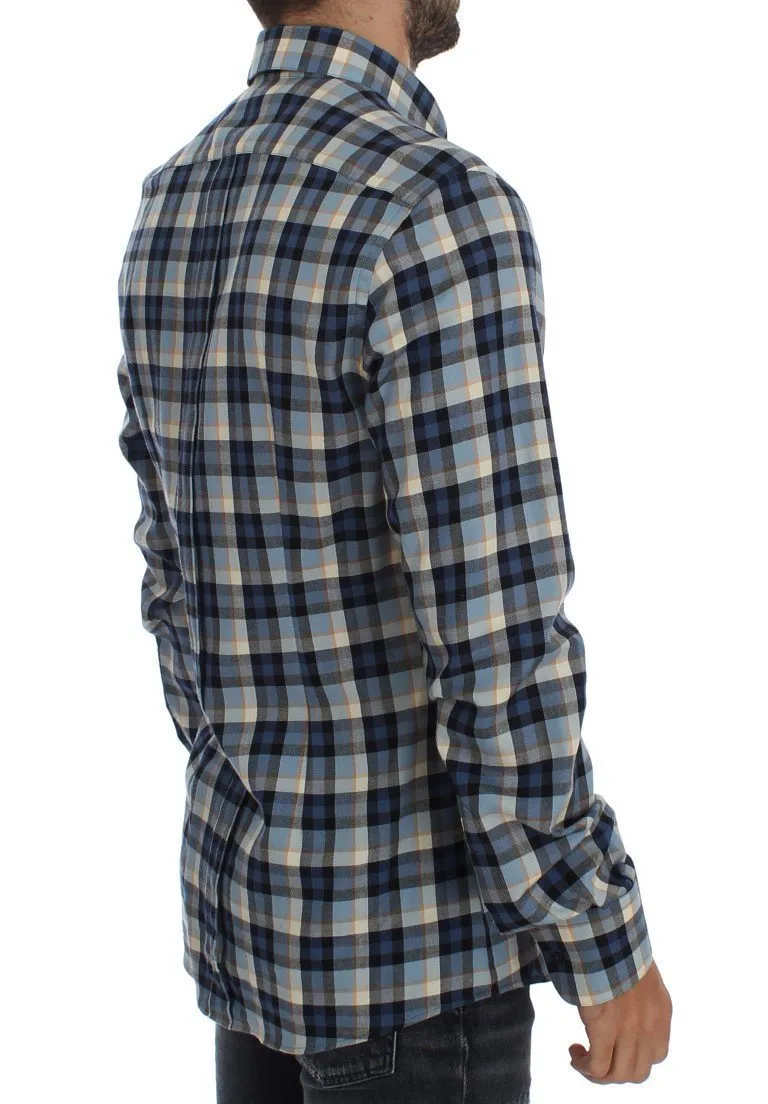 Blue Checkered GOLD Slim Fit Mens Shirt