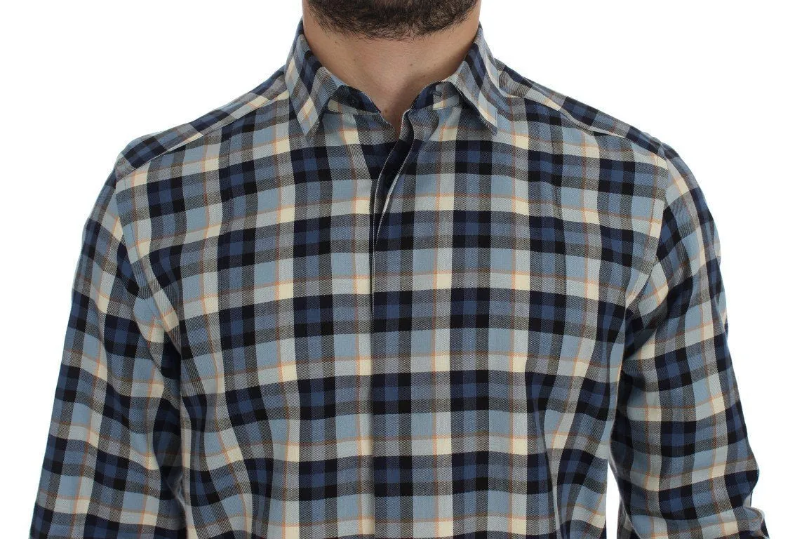Blue Checkered GOLD Slim Fit Mens Shirt
