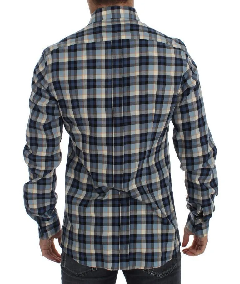 Blue Checkered GOLD Slim Fit Mens Shirt