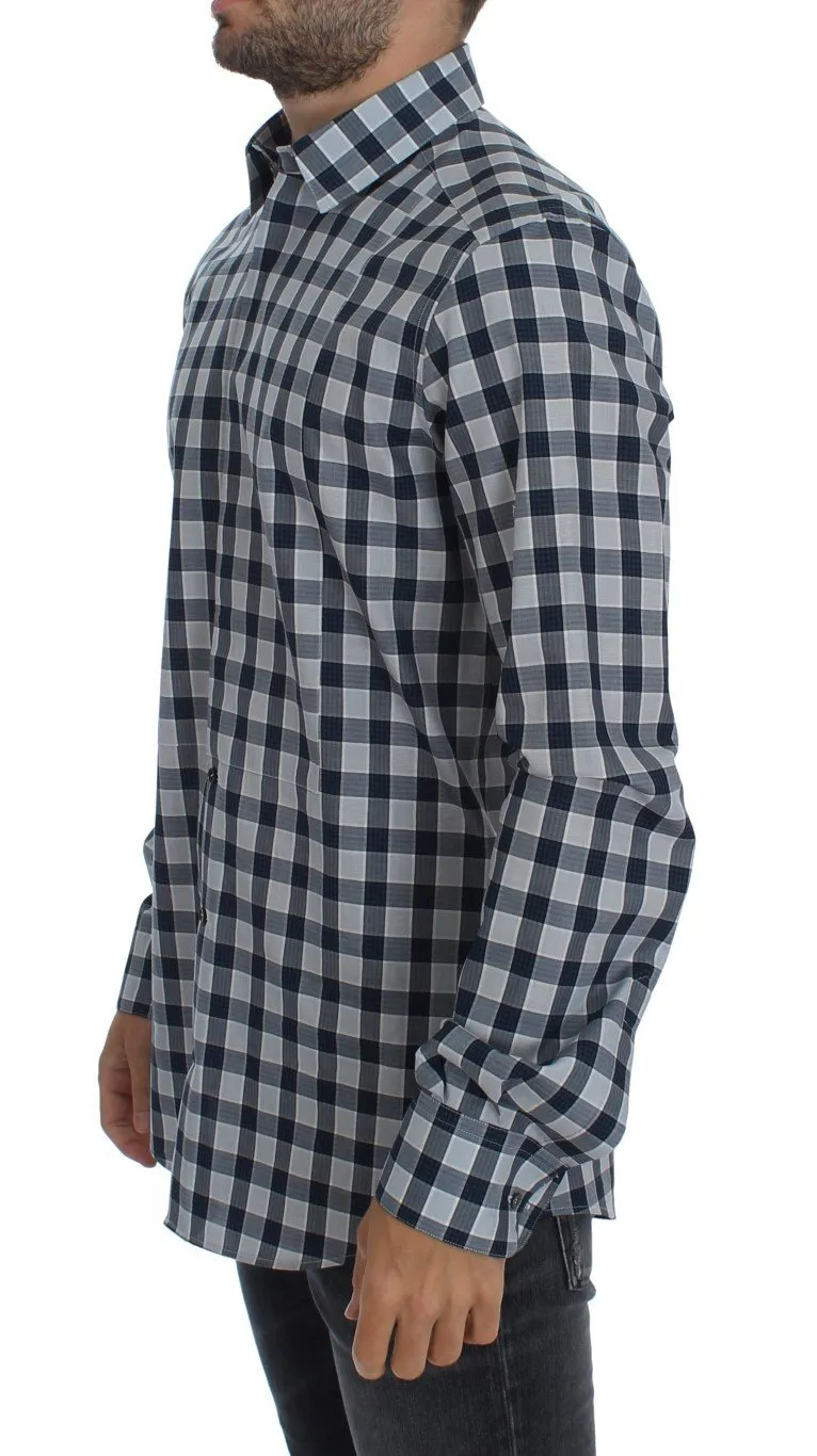 Blue Checkered Slim Fit GOLD Mens Shirt