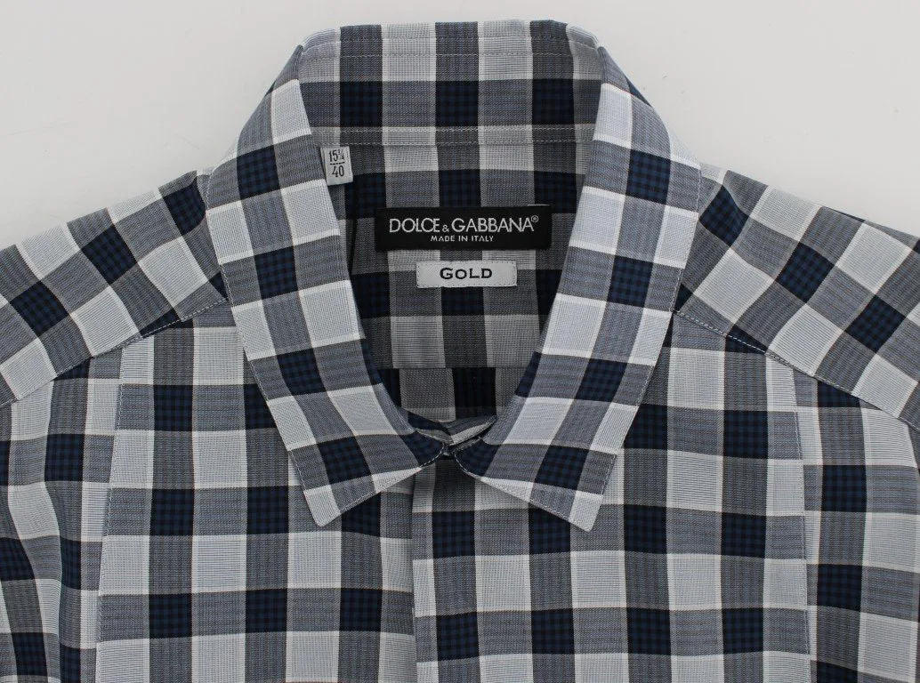 Blue Checkered Slim Fit GOLD Mens Shirt